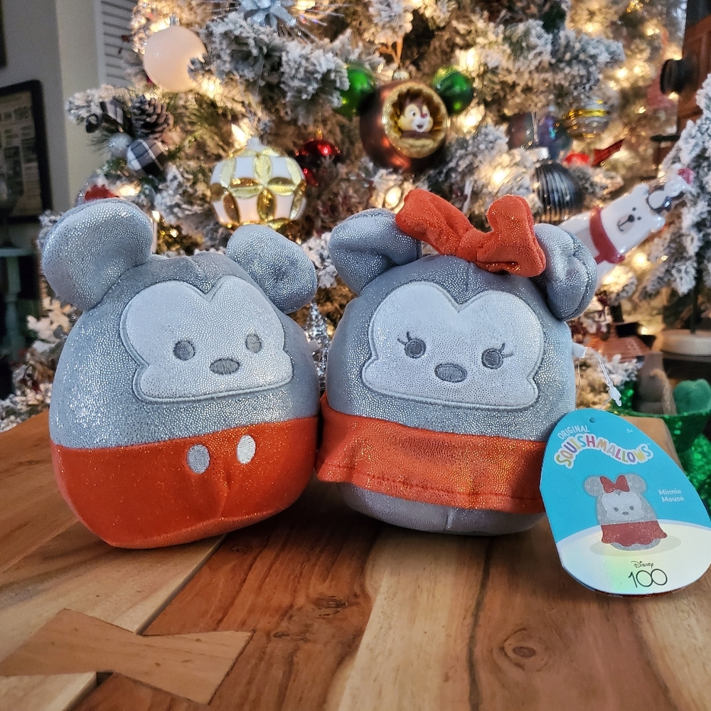 Minnie and Mickey Mouse Disney 100 Years Silver Red 5" Squishmallows NWT